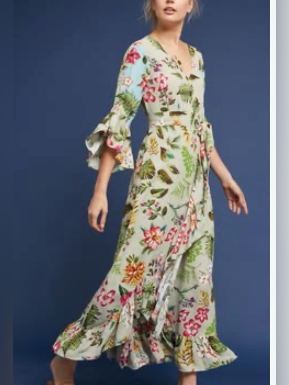 NWT! Anthropologie Bl-nk Ruth Floral Maxi Ruffle Tie Waist Dress Size Small
